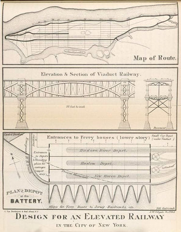 Art Print : 1867, Design for an Elevated Railway in The City of New York. - Vintage Wall Art