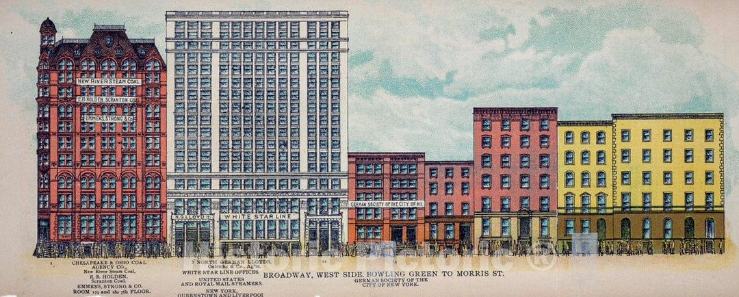 Art Print : 1899, Broadway, West Side. Bowling Green to Morris St. - Vintage Wall Art