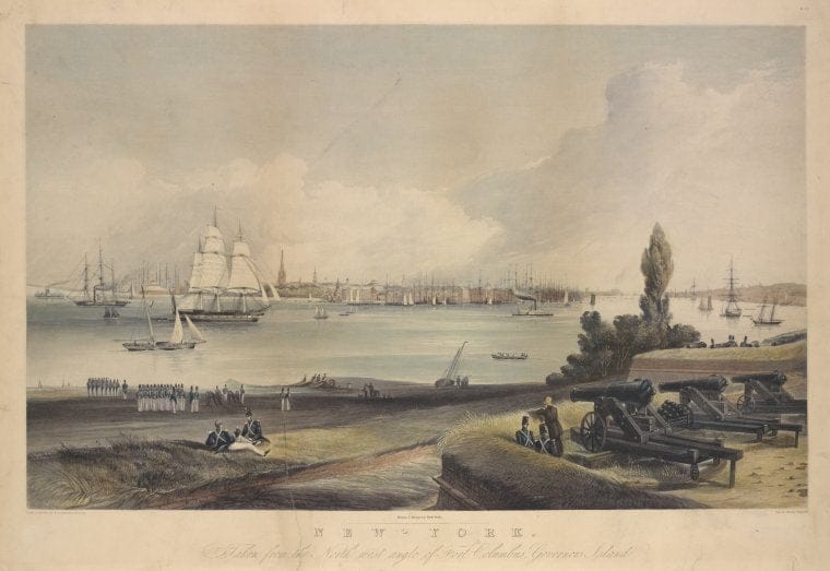 Art Print : New York. Taken from The North west Angle of Fort Columbus, Governor's Island - Vintage Wall Art