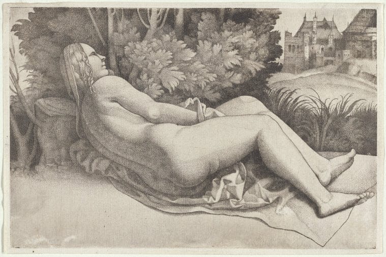 Art Print : Woman Reclining in a Landscape, 1501-1515 - Vintage Wall Art