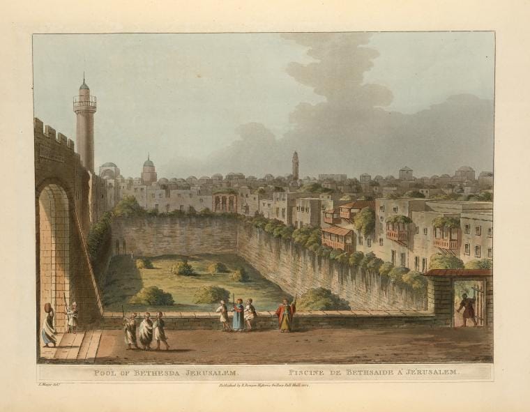 Art Print : 1804, Pool of Bethesda Jerusalem - Vintage Wall Art