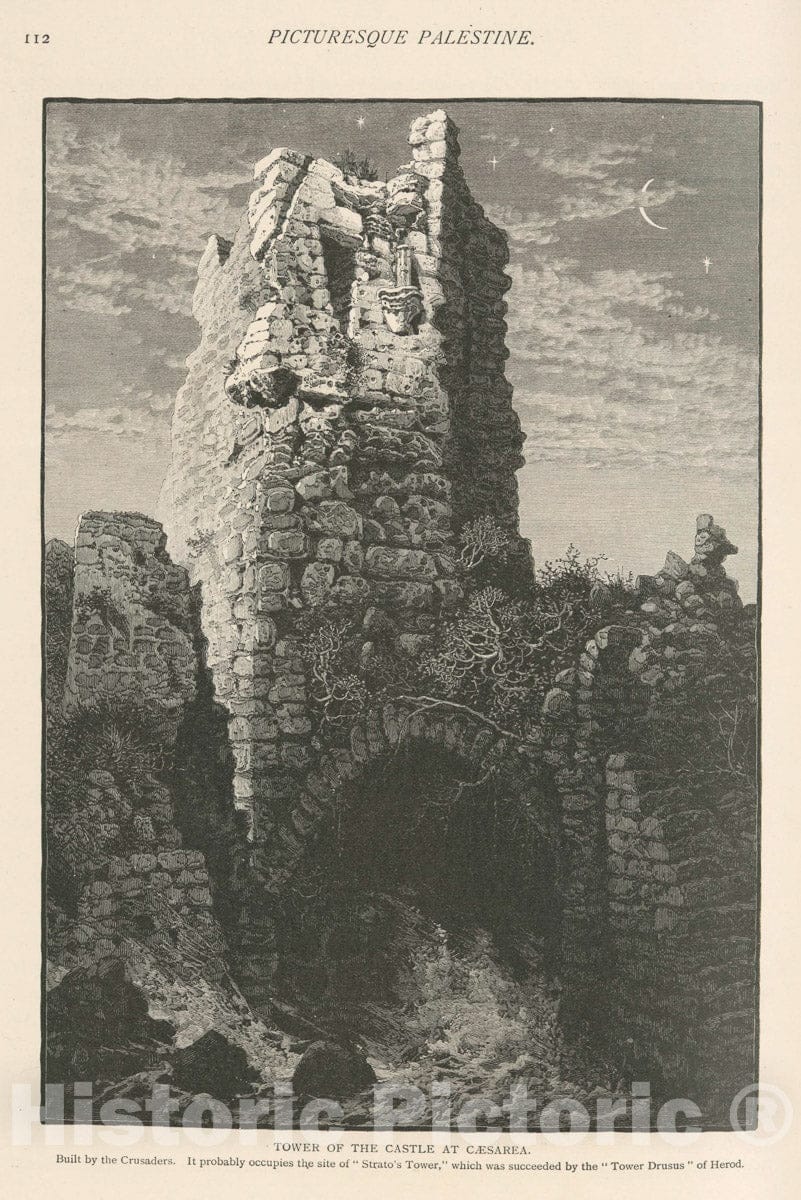 Art Print : 1881, Tower of The Castle at Caeserea. Built by The Crusaders. - Vintage Wall Art