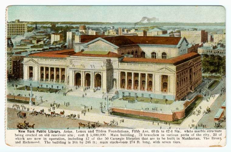 Art Print : New York Public Library, Astor, Lenox and Tilden Foundations, Fifth Ave, 40th to 42d STS, 1909 - Vintage Wall Art