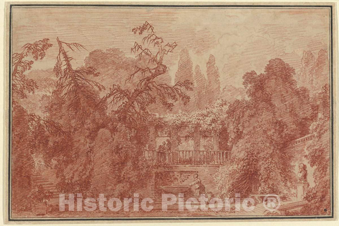 Art Print : Honoré Fragonard, Terrace and Garden of an Italian Villa, c.1763 - Vintage Wall Art