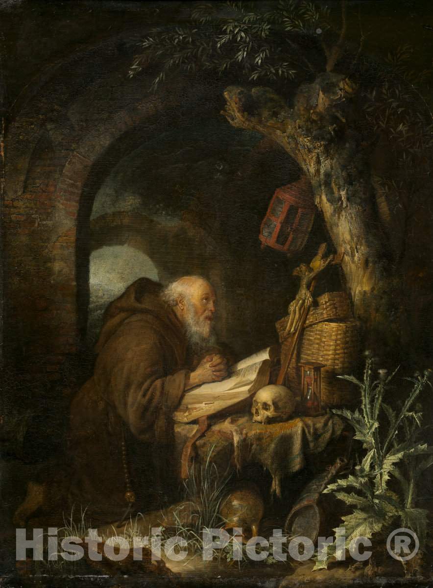 Art Print : Gerrit Dou, The Hermit, 1670 - Vintage Wall Art