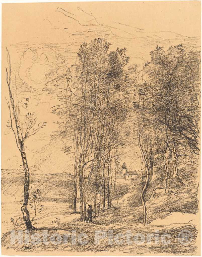 Art Print : Baptiste-Camille Corot, The Bell Tower of St. Nicolas-LEZ-Arras (Le Clocher de St. Nicolas-LEZ-Arras), 1871 - Vintage Wall Art