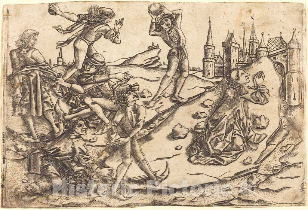 Art Print : Meckenem, The Stoning of Saint Stephen, c.1473 - Vintage Wall Art