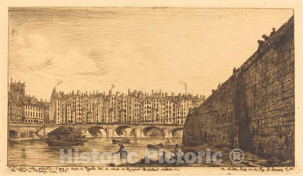 Art Print : Meryon After Victor Jean Nicolle, Le Pont-au-Change, Paris, vers 1784, 1855 - Vintage Wall Art