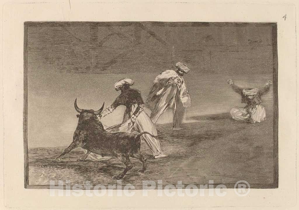 Art Print : Francisco de Goya, Capean otro encerrado (They Play Another with The Cape in an Enclosure), in or Before 1816 - Vintage Wall Art