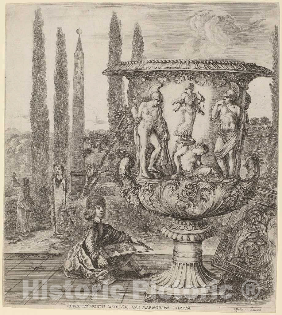 Art Print : Stefano Della Bella, The Vase of The Medici, 1656 - Vintage Wall Art