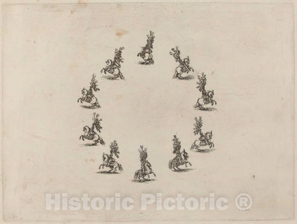 Art Print : Stefano Della Bella, Ten Cavaliers in a Circle, 1652 - Vintage Wall Art