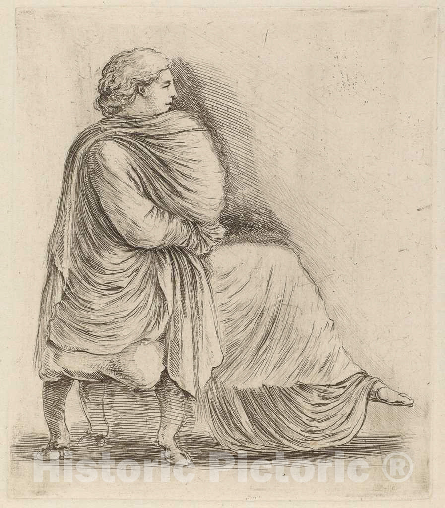 Art Print : Stefano Della Bella, Woman Seated on a Stool - Vintage Wall Art
