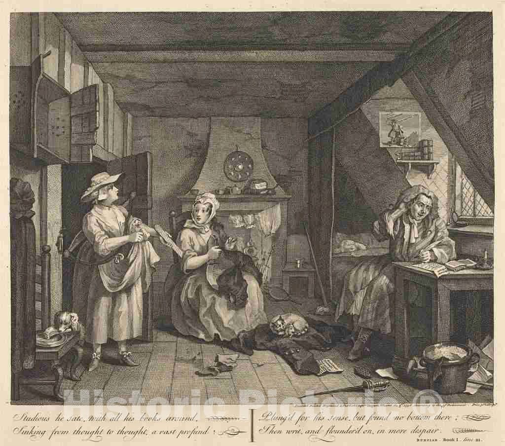 Art Print : William Hogarth, The Distressed Poet, c.1737 - Vintage Wall Art