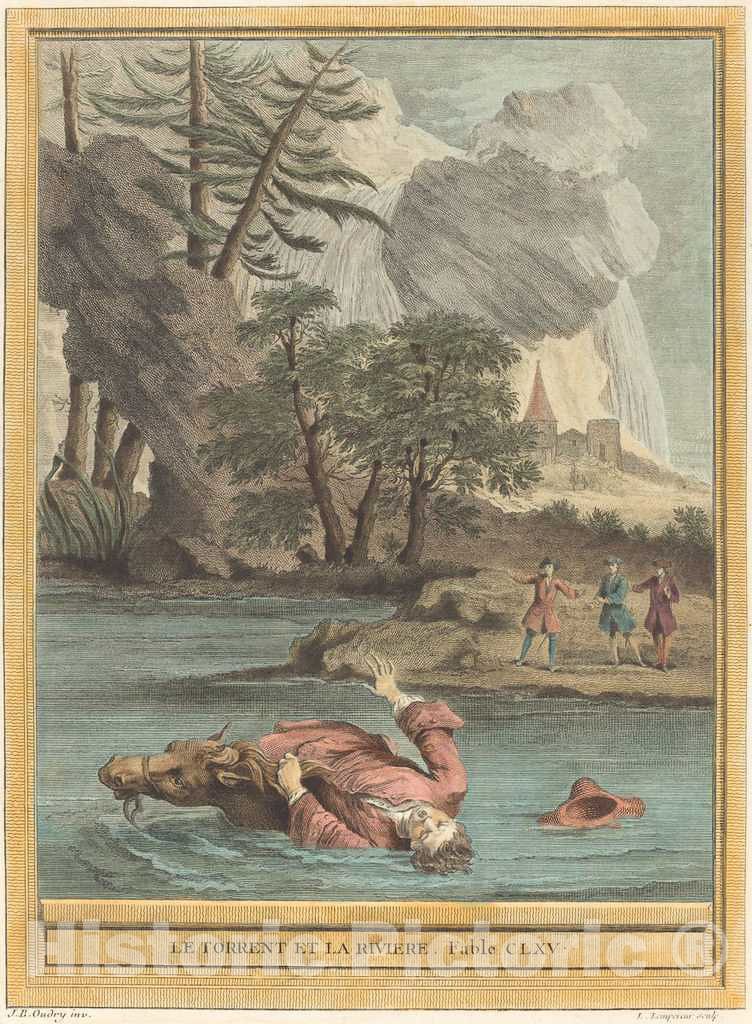 Art Print : Louis-Lempereur After Oudry, Le Torrent et la Riviere (The Torrent and theRiver), 1756 - Vintage Wall Art