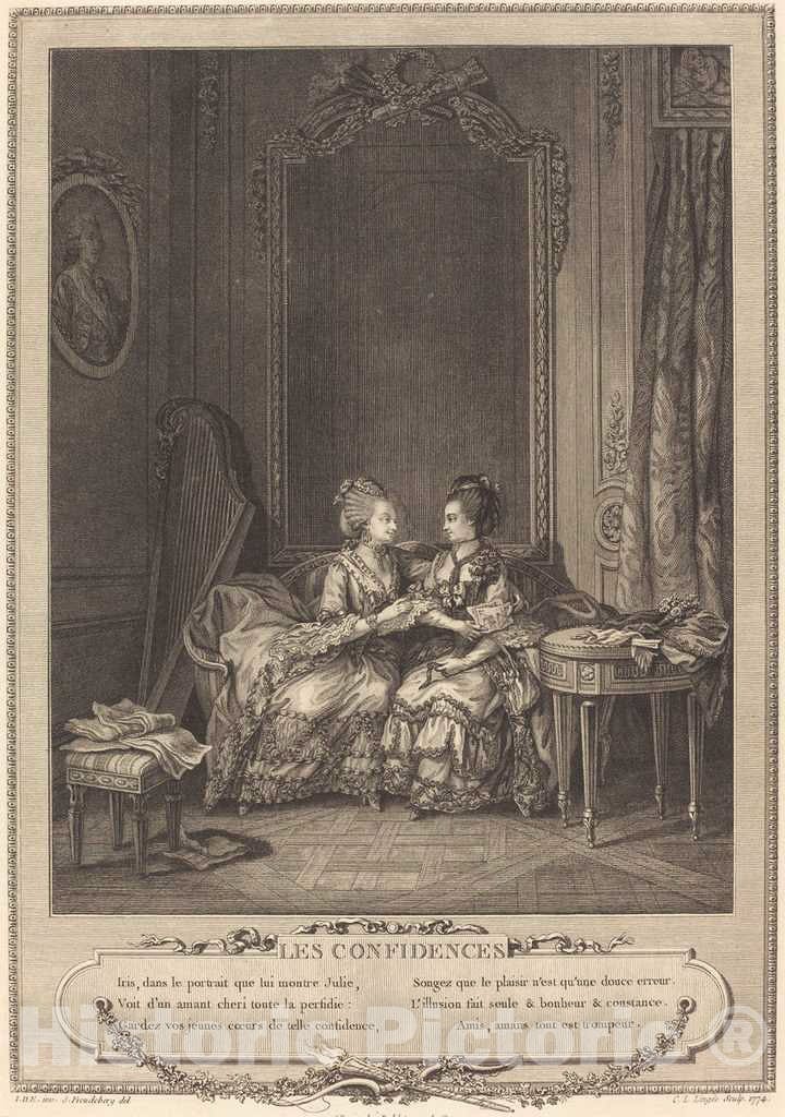 Art Print : Lingée After Sigmund Freudenberger, Les confidences, 1774 - Vintage Wall Art