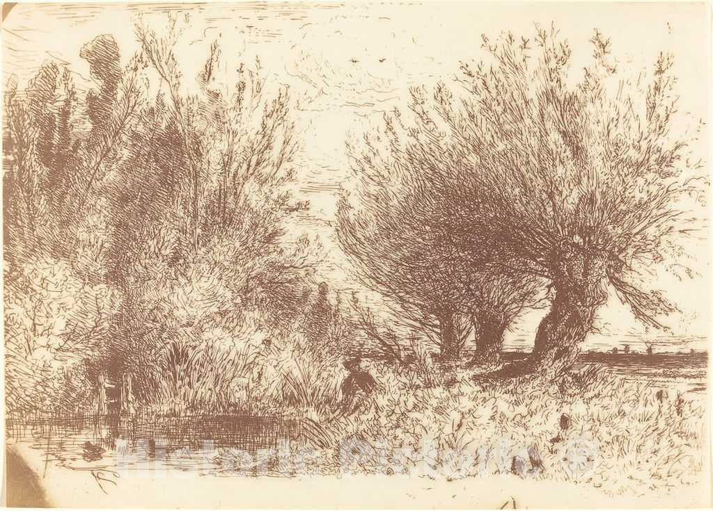 Art Print : Paul Huet, Banks of a River (Bords de Riviere), c. 1866 - Vintage Wall Art