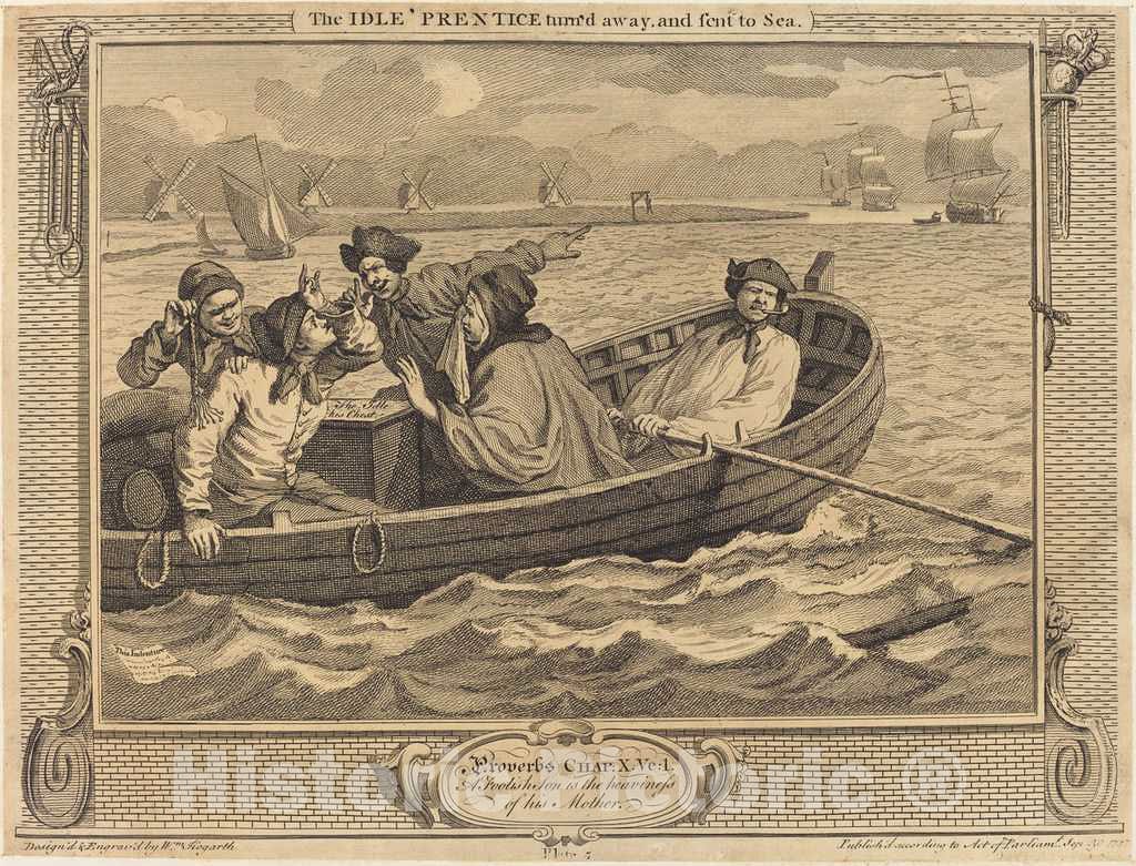 Art Print : William Hogarth, The Idle 'Prentice turn'd Away, and Sent to Sea, 1747 - Vintage Wall Art