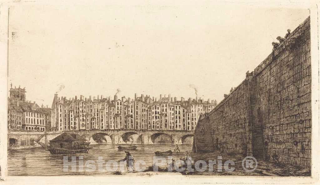 Art Print : Meryon After Victor Jean Nicolle, Le Pont-au-Change, Paris, vers 1784, 1855 - Vintage Wall Art
