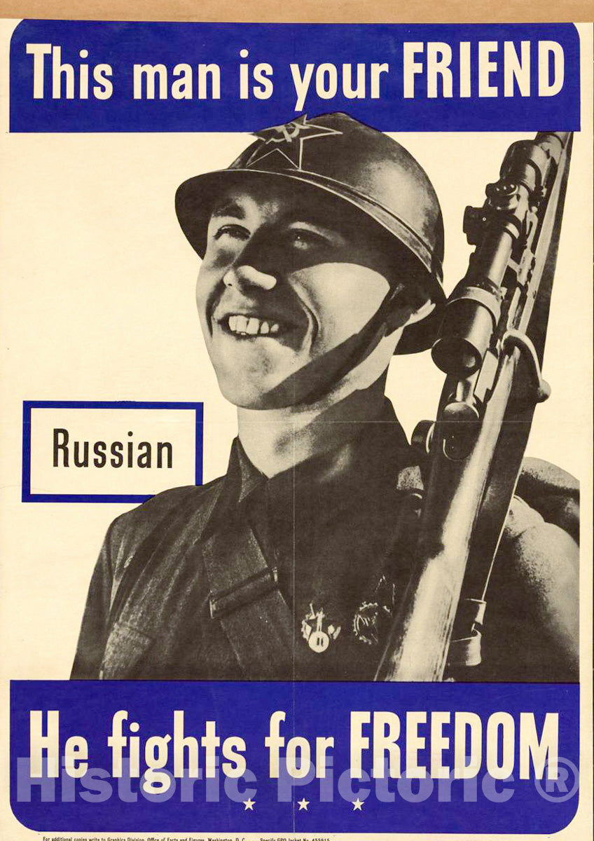 Vintage Poster - This Man is Your Friend: Russian He Fights for Freedom., Historic Wall Art