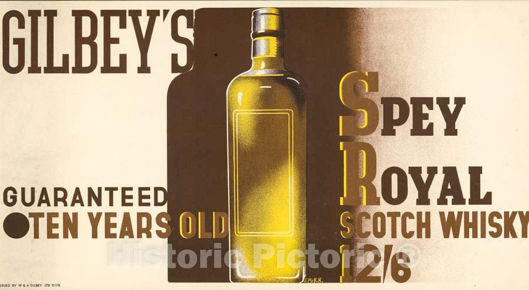 Vintage Poster - Gilbey's Spey Royal Scotch Whiskey 12 6. Guaranteed Ten Years Old. D 179, Historic Wall Art