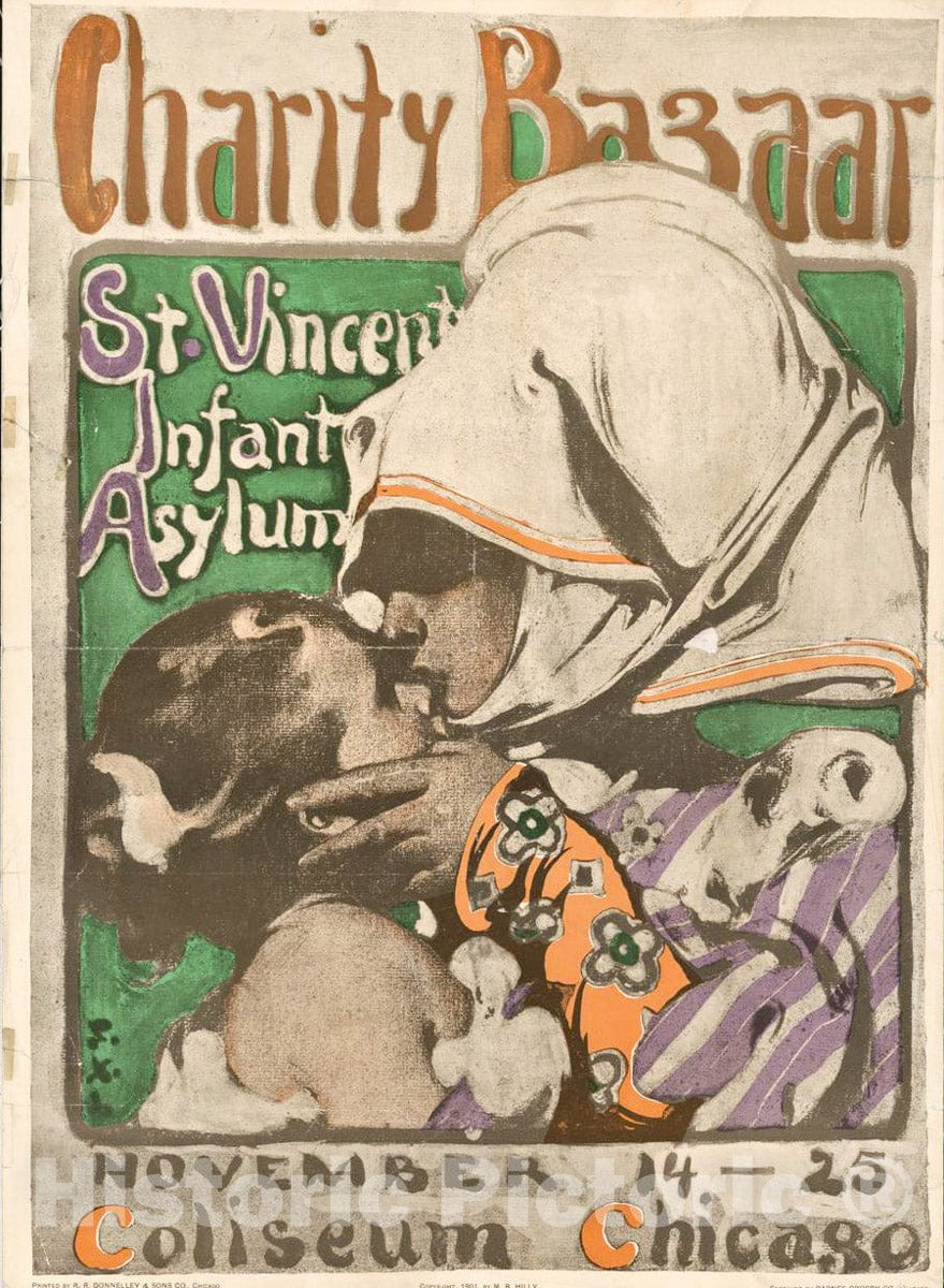 Vintage Poster - Charity Bazaar, St. Vincent Infant Asylum, November 14 - 25; Coliseum Chicago., Historic Wall Art