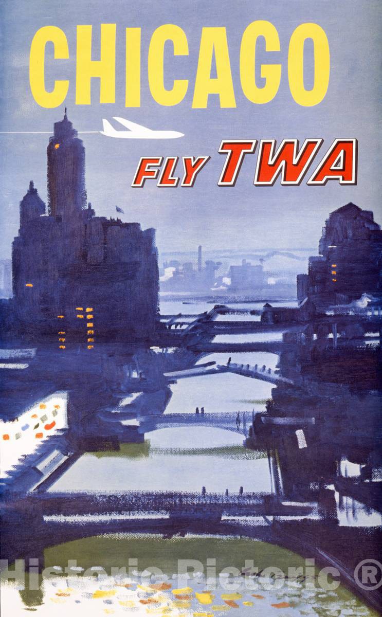 Vintage Poster - Chicago - Fly TWA - Austin Briggs., Historic Wall Art