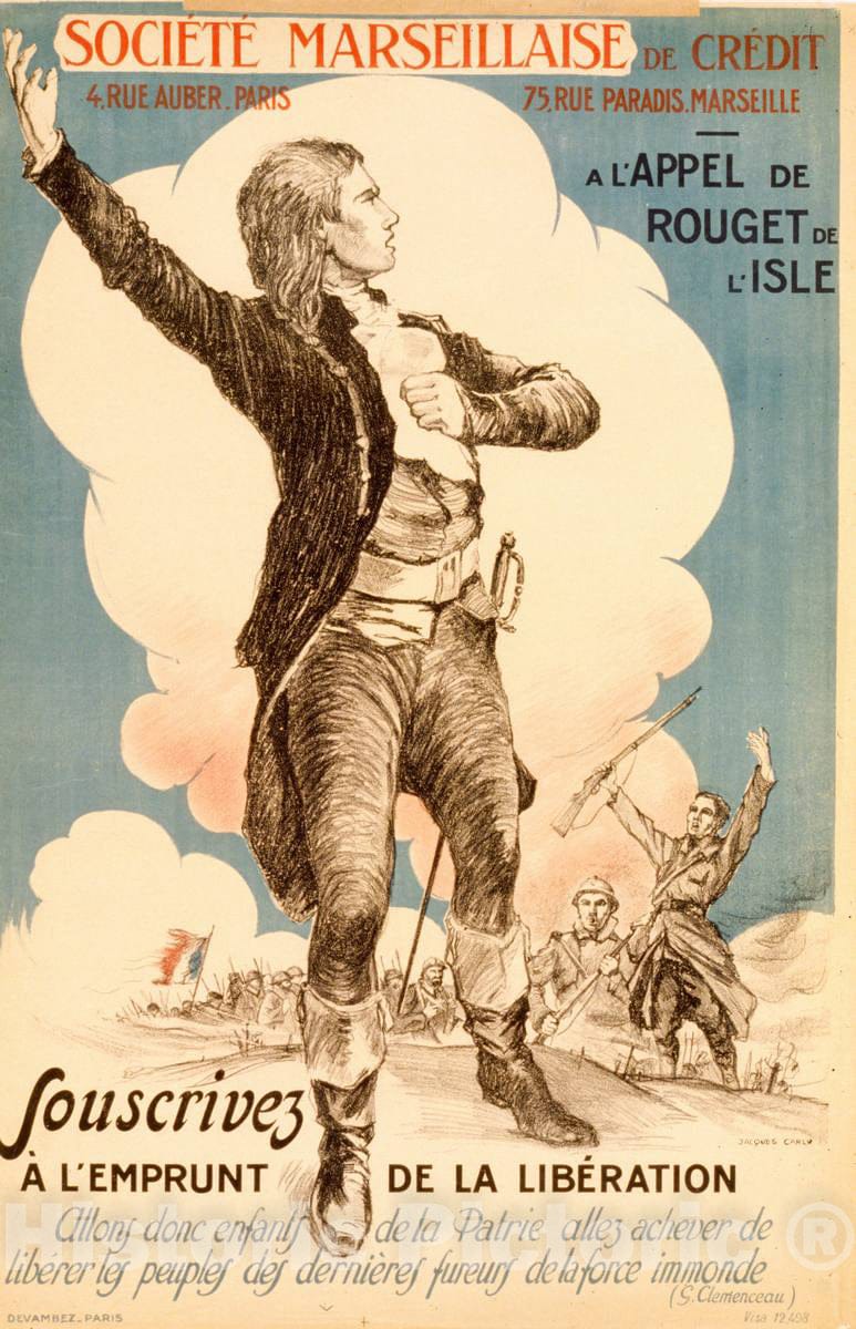 Vintage Poster - Société Marseillaise de Crédit. Souscrivez á l'Emprunt de la Libération, Historic Wall Art