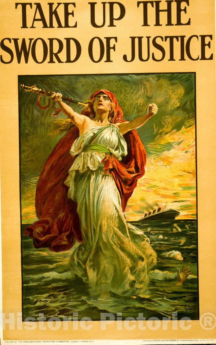 Vintage Poster - Take up The Sword of Justice - B.P., Historic Wall Art