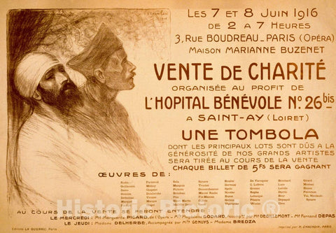 Vintage Poster -  Vente de charitÃ© organisÃ©e au Profit de l'hÃ´pital bÃ©nÃ©vole, Historic Wall Art