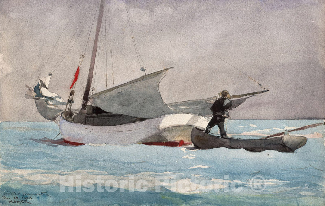 Art Print : Stowing Sail, Winslow Homer, c 1903, Vintage Wall Decor :
