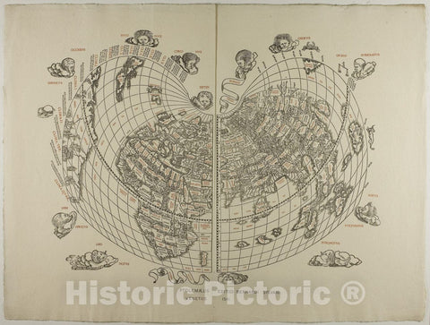 Art Print : Map of the World: Tradewinds, Bernardi Sylvani, c.1511, Vintage Wall Decor :