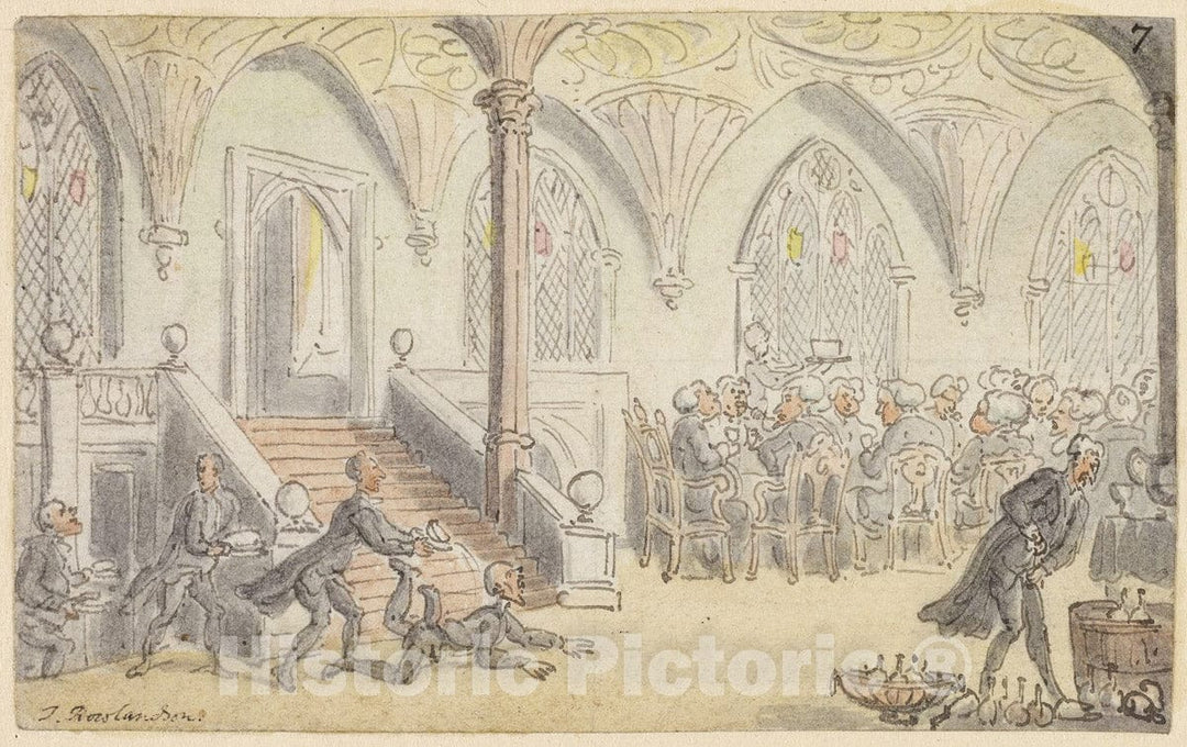 Art Print : Study for Dr. Syntax Entertained at College, Thomas Rowlandson, c 1950, Vintage Wall Decor :