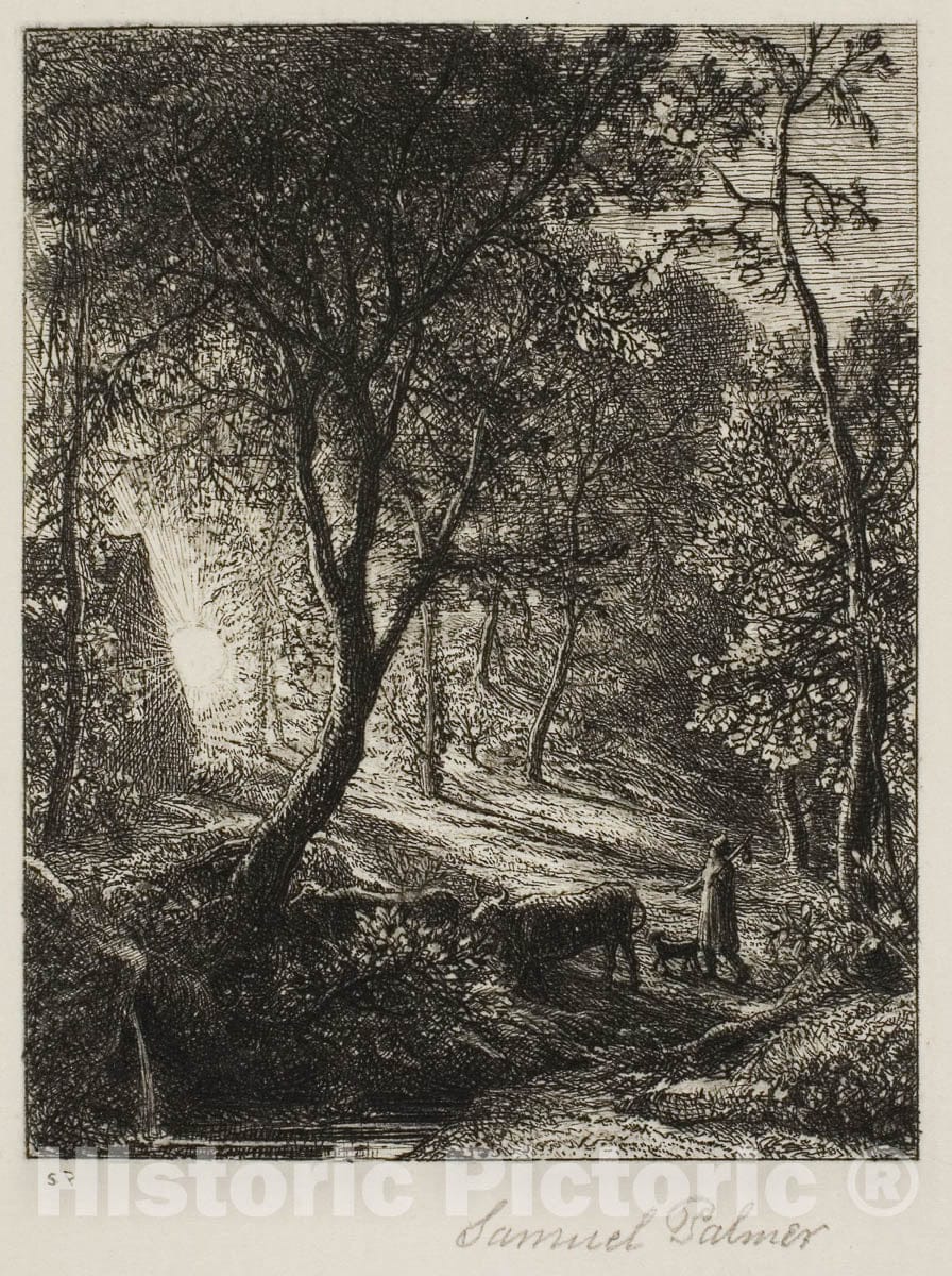 Art Print : Sunset, Samuel Palmer, c.1648, Vintage Wall Decor :