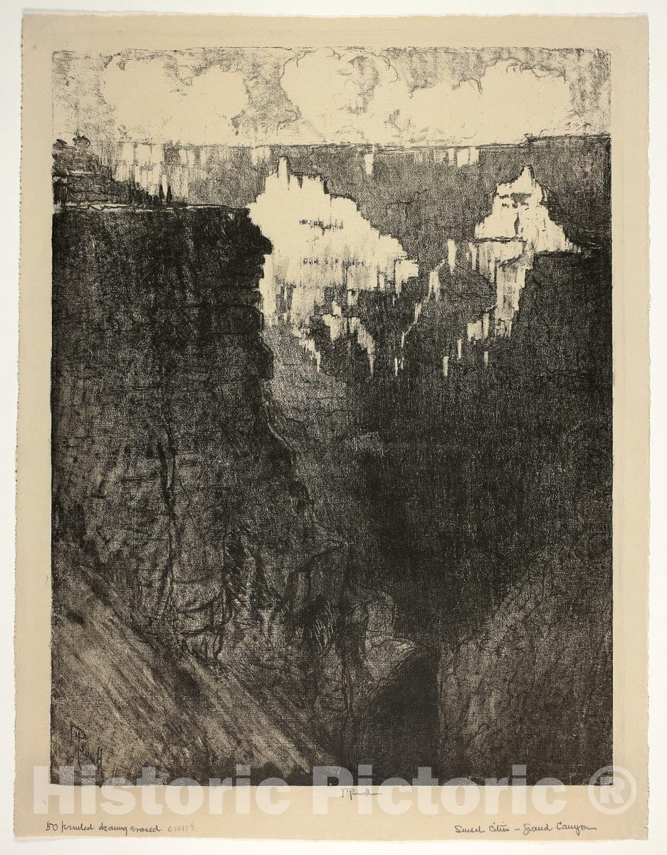 Art Print : Sunset Cities, in the Grand Canyon, Joseph Pennell, c.1932, Vintage Wall Decor :