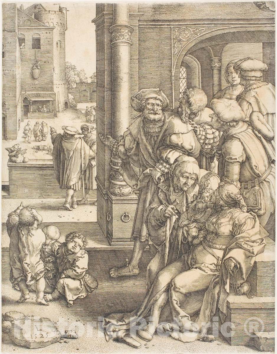 Art Print : The Poet Virgil Suspended in a Basket, Lucas Van Leyden, c.1515, Vintage Wall Decor :