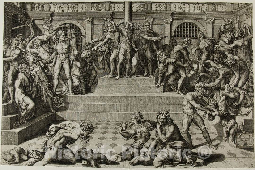 Art Print : The Massacre of the Innocents, Nicolas Beatrizet, c.1561, Vintage Wall Decor :