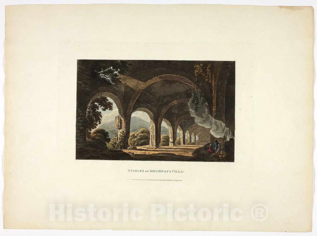 Art Print : Stables of Meccenas Villa, plate eleven from the Ruins of Rome, M. Dubourg, c.1798, Vintage Wall Decor :