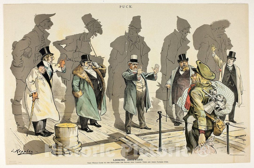 Art Print : Looking Backward, from Puck, Joseph Keppler, c 1886, Vintage Wall Decor :