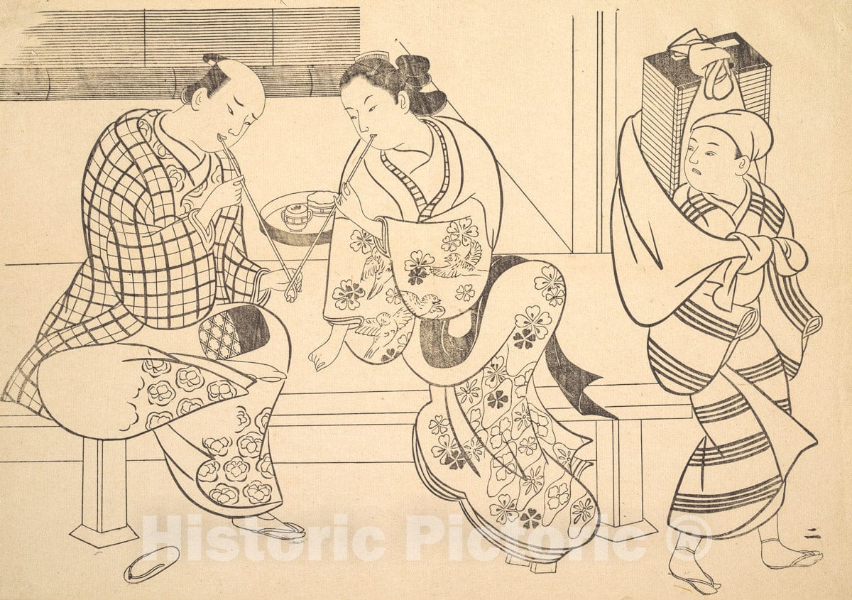 Art Print : Okumura Masanobu - A Man Lighting His Pipe from that of A ...