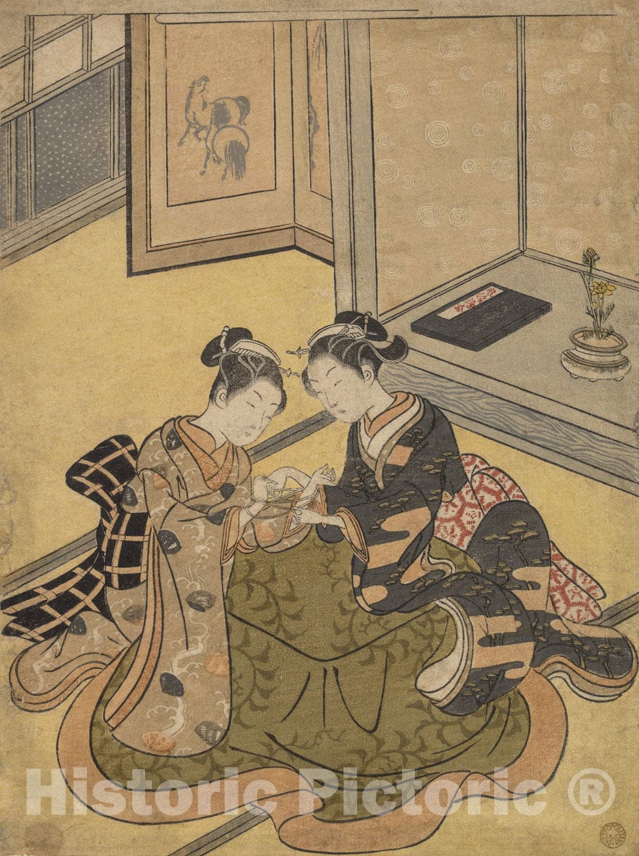 Art Print : Suzuki Harunobu - Cat's Cradle : Vintage Wall Art