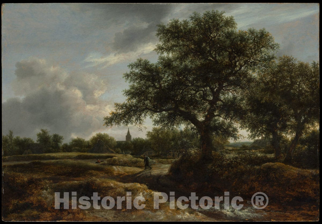 Art Print : Jacob Van Ruisdael - Landscape with a Village in The Distance : Vintage Wall Art