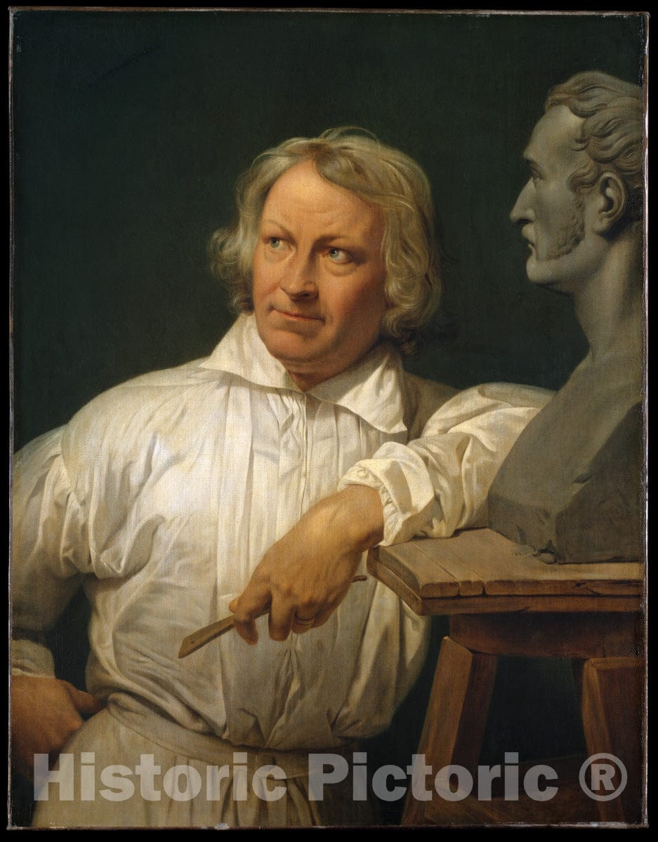 Art Print : Horace Vernet - Bertel Thorvaldsen (1768–1844) with The Bust of Horace Vernet : Vintage Wall Art