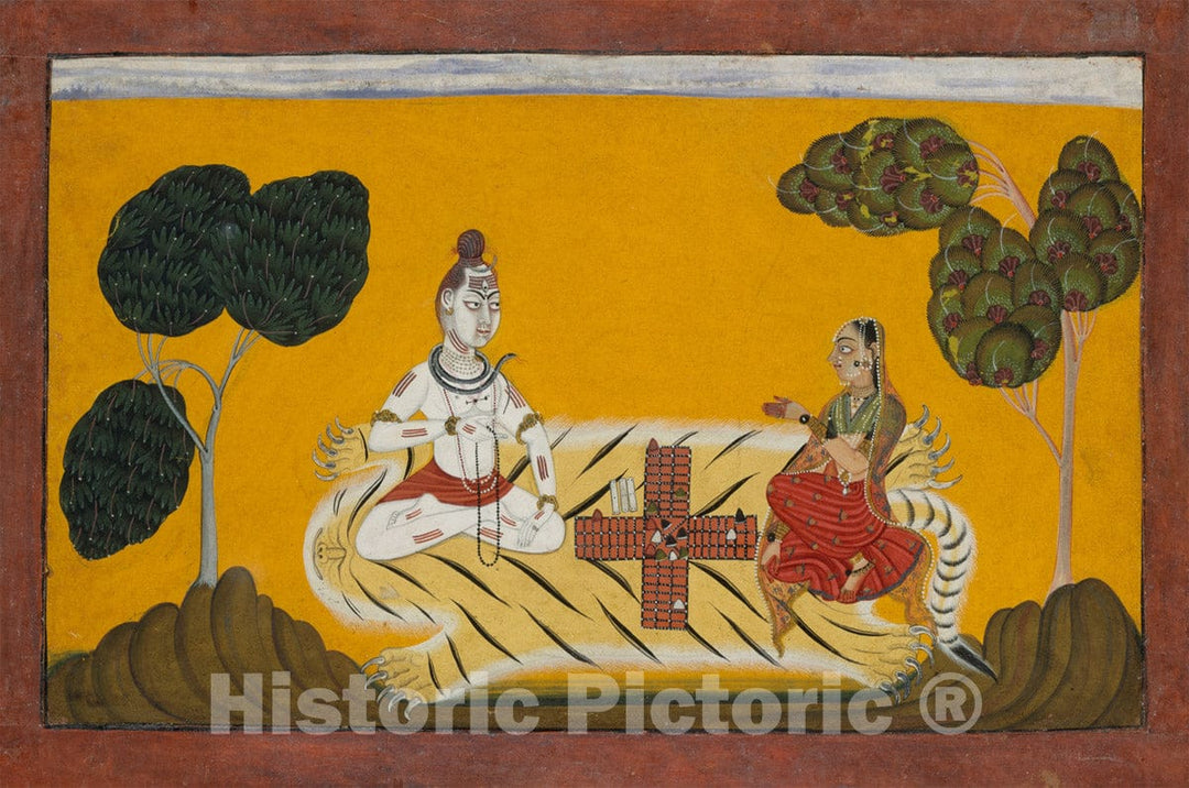 Art Print : Devidasa of Nurpur - Shiva and Parvati Playing Chaupar: Folio from a Rasamanjari Series - India (Basohli, Jammu) : Vintage Wall Art