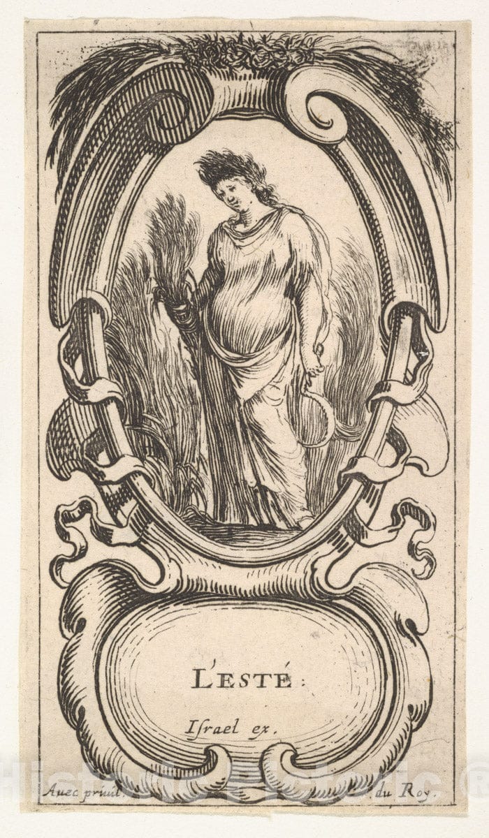 Art Print : Summer, a Woman, Crowned with Corn, Standing in a Cornfield - Artist: Stefano Della Bella - Created: c1638 : Vintage Wall Art