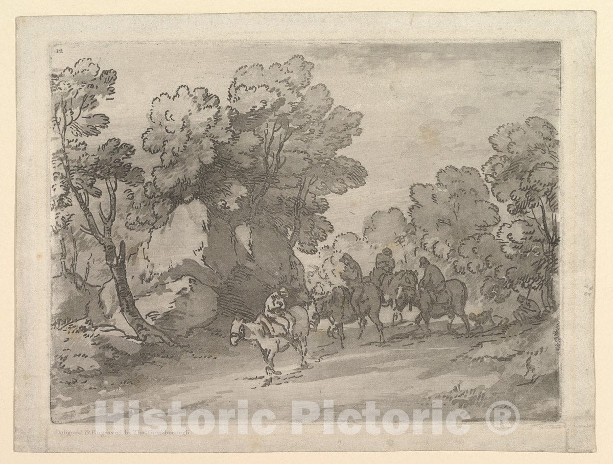 Art Print : Thomas Gainsborough - Wooded Landscape with Riders : Vintage Wall Art