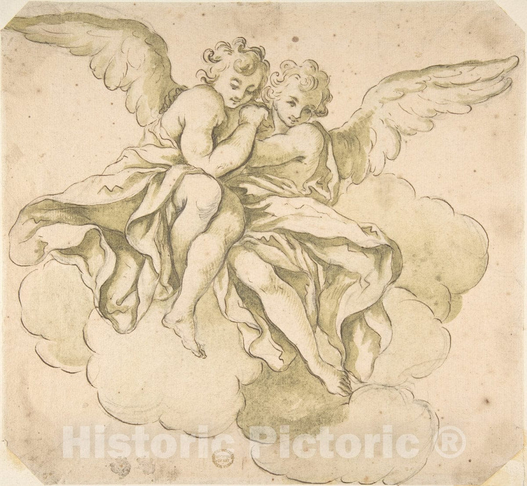 Art Print : Italian, Roman-Bolognese, 17th Century - Two Angels : Vintage Wall Art