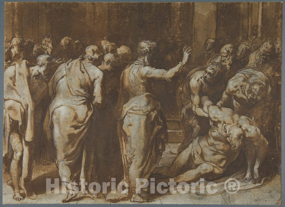 Art Print : Taddeo Zuccaro - Saint Paul Restoring Eutychus to Life : Vintage Wall Art