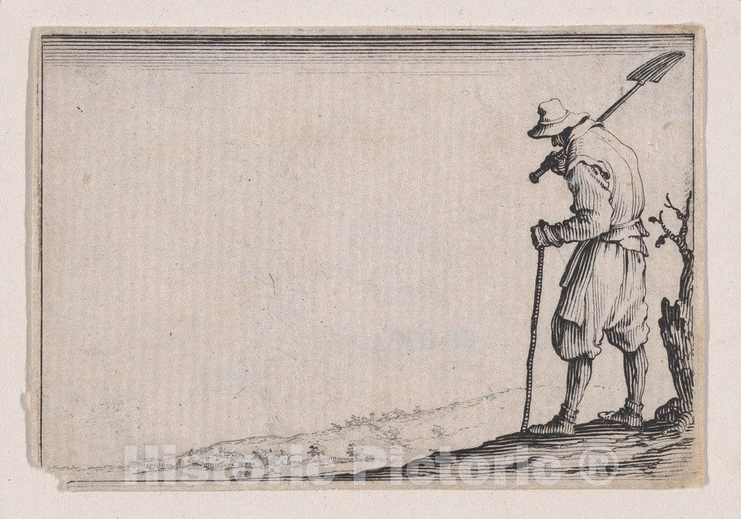 Art Print : Jacques Callot - Le Paysan Portant sa Pelle sur L'Épaule (The Peasant Carrying his Shovel on his Shoulder), from Les Caprices Series A, The Florence Set : Vintage Wall Art