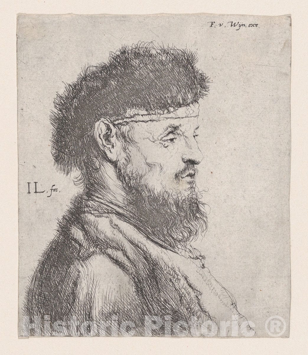 Art Print : Jan Lievens - Bust of a Man with a Fur Cap : Vintage Wall Art