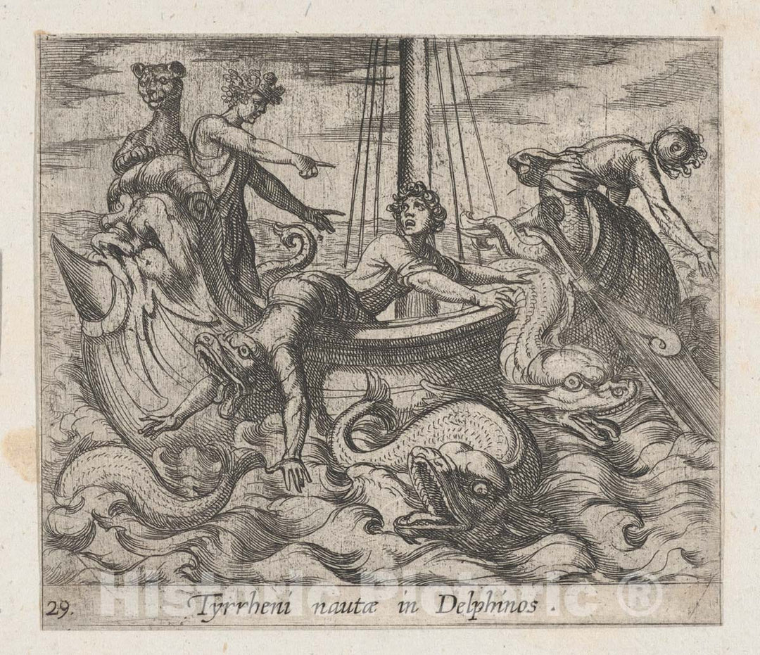 Art Print : Antonio Tempesta - Plate 29: Bacchus Changing his Kidnappers into Monsters (Tyrrheni nautae in Dlephinos), from Ovid's 'Metamorphoses' : Vintage Wall Art